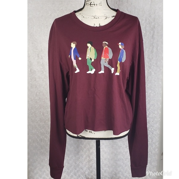Stranger Things Wine Colored Character Print Long Sleeve Top Size XL - Picture 1 of 4